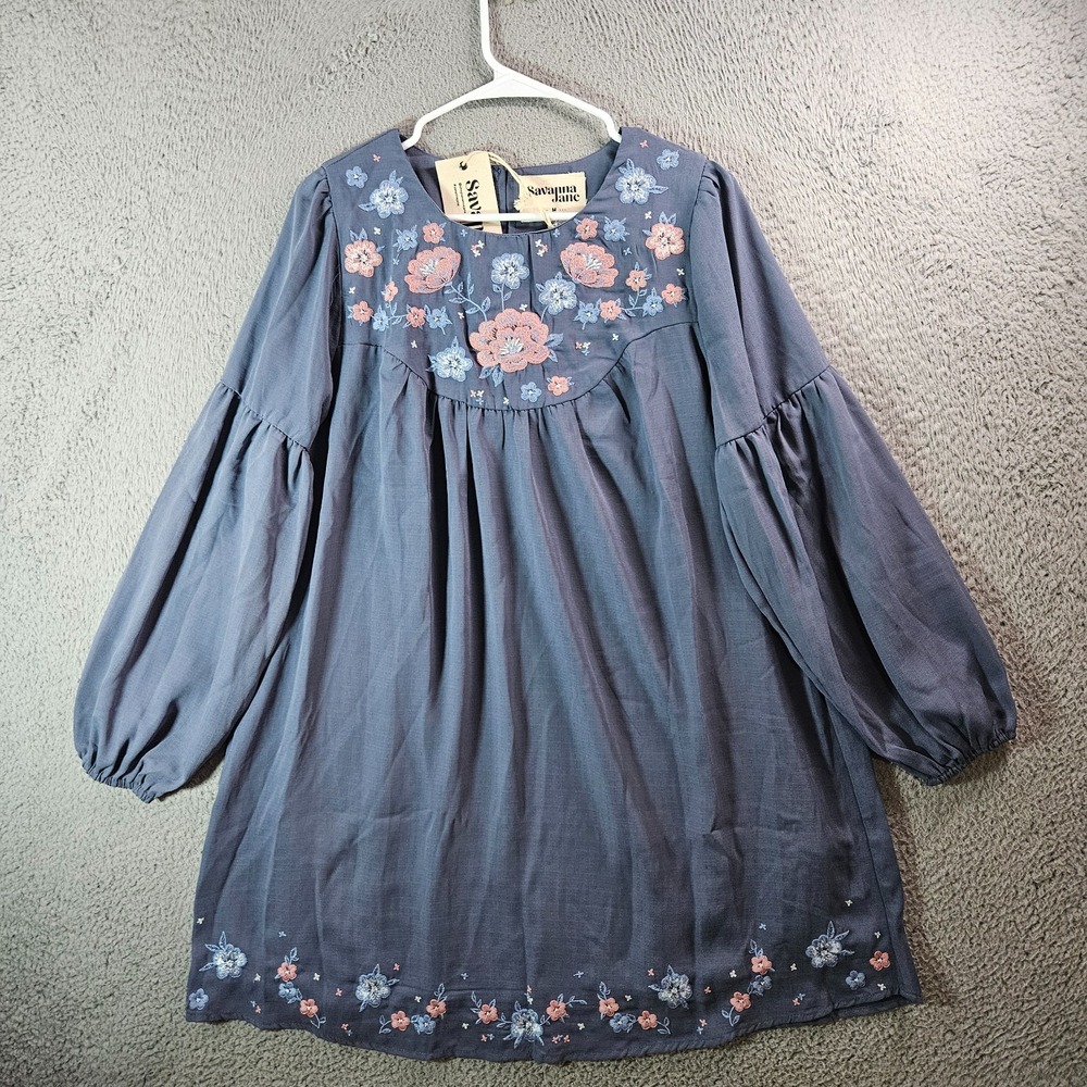 NEW Savanna Jane Embroidered‎ Dress Medium Floral Lined Pink Gray